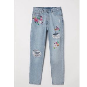 H&M Slim embroidered Mom Jeans